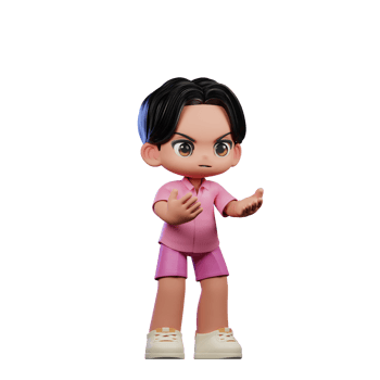 3d Cartoon Character in Pink Clothes Angry Pose png