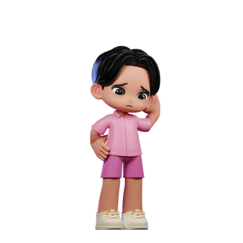 3d Cartoon Character in Pink Clothes Worry Pose png