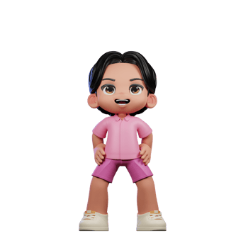 3d Cartoon Character in Pink Clothes Standing Laugh Pose png