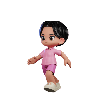 3d Cartoon Character in Pink Clothes Running Pose png