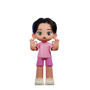 3d Cartoon Character in Pink Clothes Showing Ok Sign Pose png