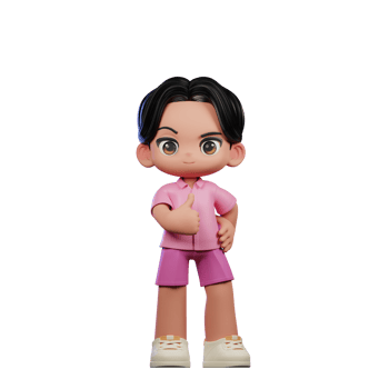 3d Cartoon Character in Pink Clothes Showing Thumbs Up Pose png