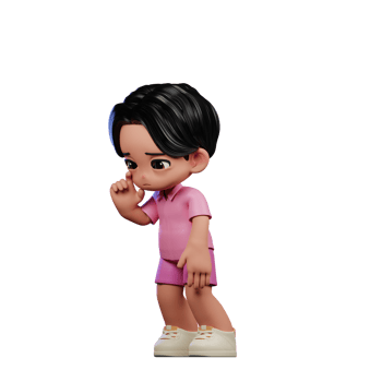 3d Cartoon Character in Pink Clothes Standing Sad Pose png