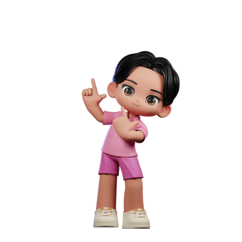 3d Cartoon Character in Pink Clothes Pointing Up Pose png