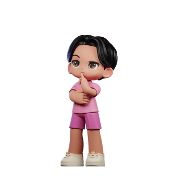 3d Cartoon Character in Pink Clothes Thinking Deeply Pose png
