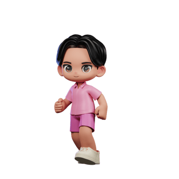 3d Cartoon Character in Pink Clothes Walking Pose png