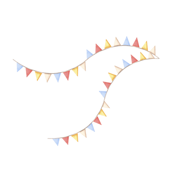 Garlands of pennants flags. Watercolor template of festive illustration for birthday and kids party decoration, isolated. Hand drawn clipart for invitation, card, wedding background, nursery decor. png