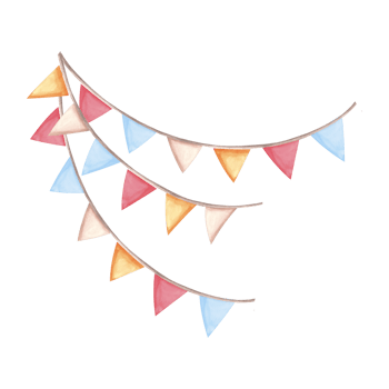 Garlands of pennants flags. Watercolor template of festive illustration for birthday and kids party decoration, isolated. Hand drawn clipart for invitation, card, wedding background, nursery decor. png