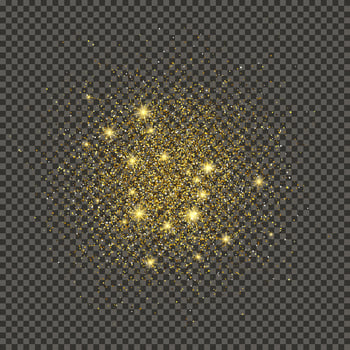 Gold glittering dust on a gray background. Dust with gold glitter effect and empty space for your text. illustration vector