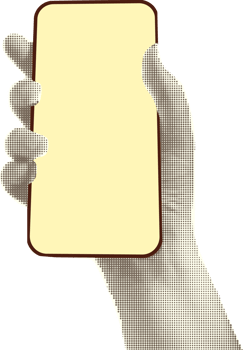 Collage with halftone style hands hold smartphone Minimalist metaphor concept finance-themed mobile applications, online sales, social media. Idea for web banner Cutouts magazine. illustration png