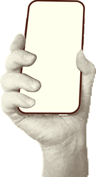 Collage with halftone style hands hold smartphone Minimalist metaphor concept finance-themed mobile applications, online sales, social media. Idea for web banner Cutouts magazine. illustration png