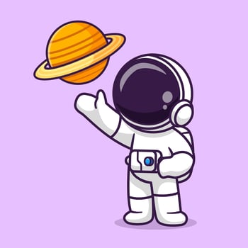 Cute Astronaut Observing Planet Cartoon vector