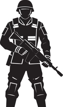 illustration of a soldier with rifle black and white vector