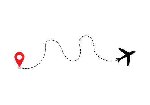 Airplane dotted route line the way airplane. Flying with a dashed line from the starting point and along the path transparent png