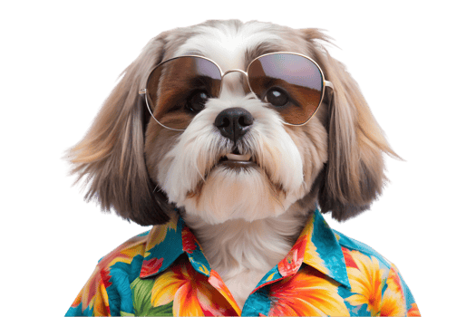 Happy Shih Tzu Wearing a Hawaiian Shirt and Sunglasses - Transparent Background png