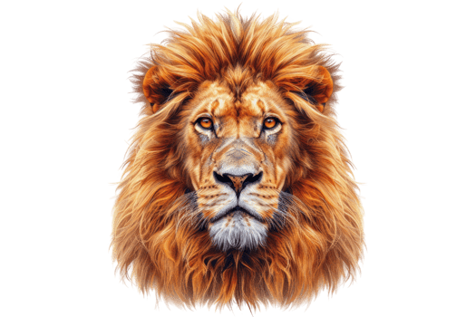 A majestic lion's head with a fierce yet noble expression png