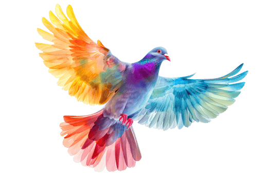 A vibrant, colorful dove in flight, symbolizing peace, hope, and freedom. png
