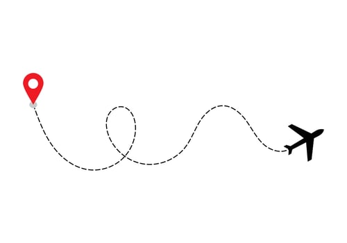 Airplane dotted route line the way airplane. Flying with a dashed line from the starting point and along the path. illustration vector