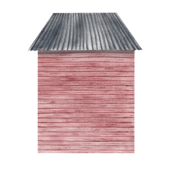 The empty facade of a wooden house without windows and doors in a vintage style. A house with a slate roof. The watercolor illustration is made by hand. Highlight it. A design element of games. png