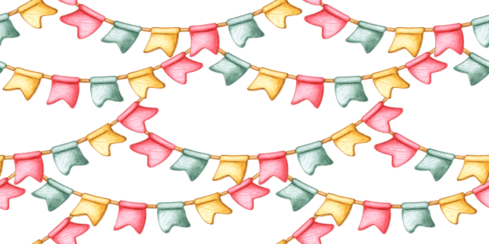 Flags of yellow, red and green colors, garland on a rope pattern watercolor illustration. Isolated from background for universal use in greetings, invitations, decor and advertising. png