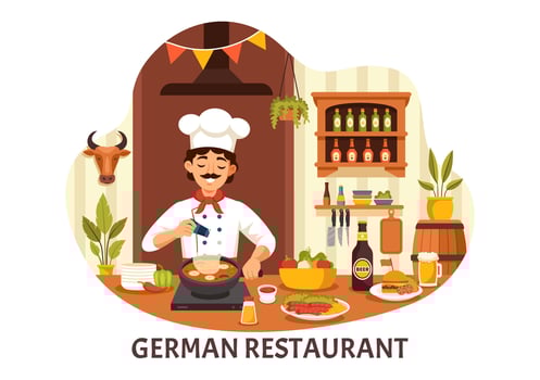 German Food Restaurant Illustration featuring a Collection of Delicious Traditional Cuisine and Drinks on a Flat Style Cartoon Background vector