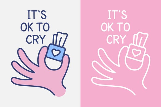 It's OK to cry motivational text. Cute hand holding a tissue box. Cartoon illustration for printable products. vector