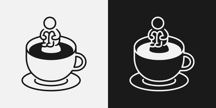 Illustration of an overthinking person sitting on a coffee cup. vector