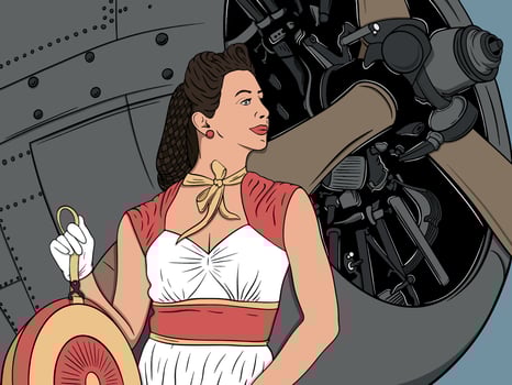 Illustration of pin up girl with plane vector