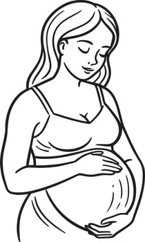 pregnant woman holding her belly black and white illustration vector