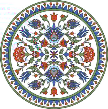 colored round Turkish ornament. Ottoman circle, ring, frame. Muslim pattern for stained glass. vector