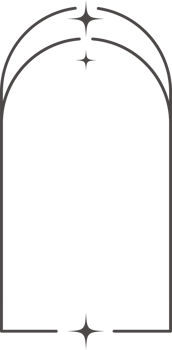 Outline frame with stars. Aesthetic border element. Minimal graphic arch shape. Y2k modern simple abstract figure with sparkles. Trendy geometric window png