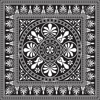 black monochrome classic Greek square ornament. Rectangle of Ancient Greece and Roman Empire. Byzantine painting of walls, floors and ceilings. Decoration of European palaces. vector