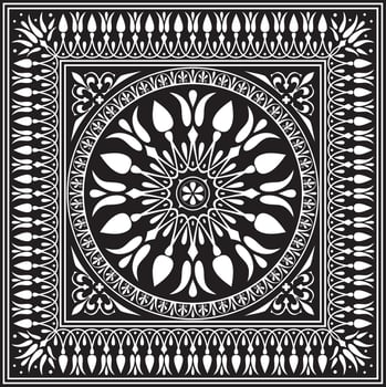 black monochrome classic Greek square ornament. Rectangle of Ancient Greece and Roman Empire. Byzantine painting of walls, floors and ceilings. Decoration of European palaces. vector