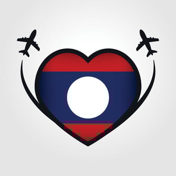 Laos Travel Heart Flag With Airplane Icons vector