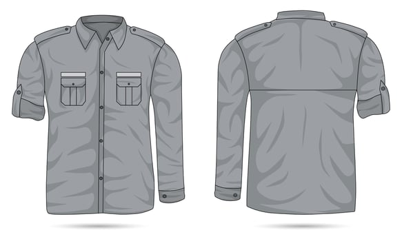 Mockup of gray long-sleeve formal work clothes, front and back view vector