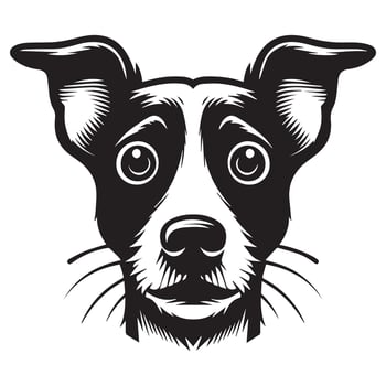An Anxious Jack Russell Terrier Dog Face illustration in black and white vector