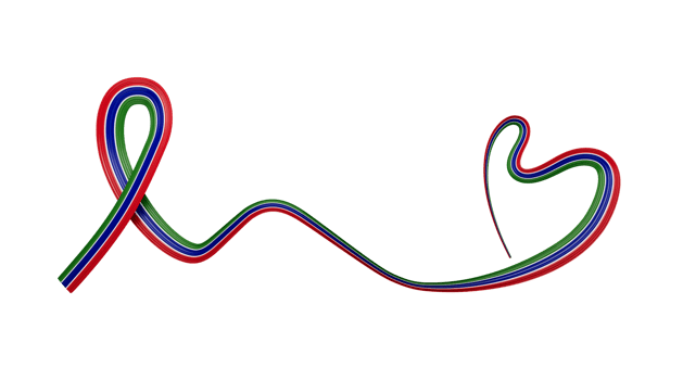Gambian flag heart shaped ribbon. 3d illustration png
