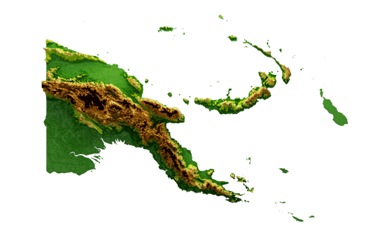 Papua New Guinea Map Shaded relief Color Height map 3d illustration png