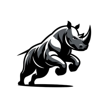 Rhino logo stock. illustration of a silhouette of a rhino standing on isolated white background vector