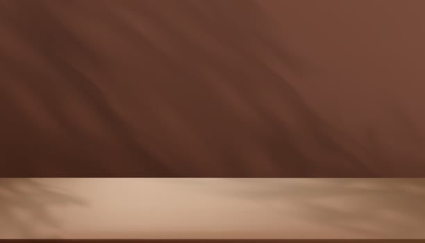 Background Brown Bronze Studio Podium with shadow leaves on Beige floor.Autumn or Fall Backdrop Display Room with Top Stand,Minimal Scene Cosmetic product present in Winter vector