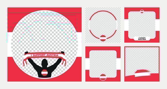 I support Austria european football championship profil picture frame banner man silhouette with national flag scarf in hand for social media vector