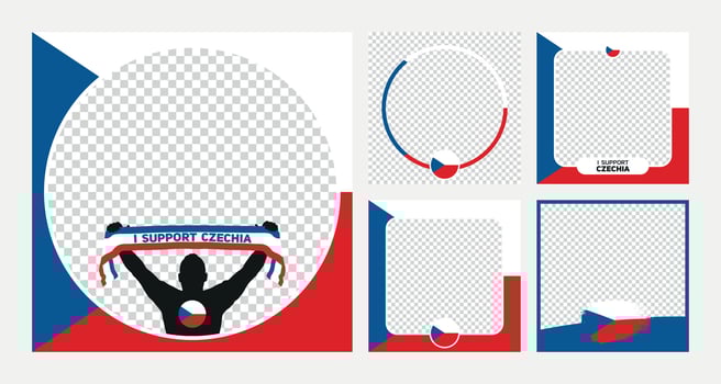 I support Czechia european football championship profil picture frame banner man silhouette with national flag scarf in hand for social media vector