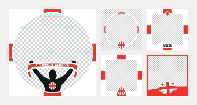 I support Georgia european football championship profil picture frame banner man silhouette with national flag scarf in hand for social media vector