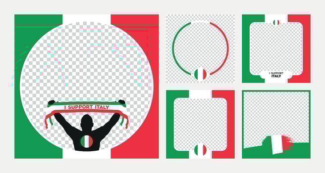 I support Italy european football championship profil picture frame banner man silhouette with national flag scarf in hand for social media vector