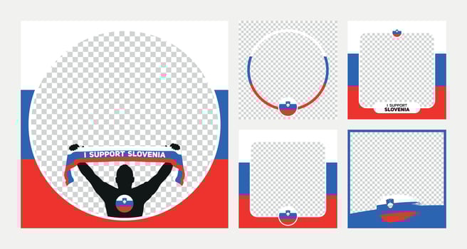 I support Slovenia european football championship profil picture frame banner man silhouette with national flag scarf in hand for social media vector