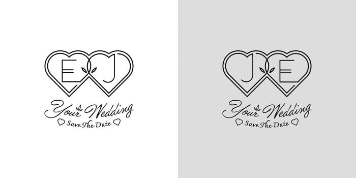 Letters EJ and JE Wedding Love Logo, for couples with E and J initials vector