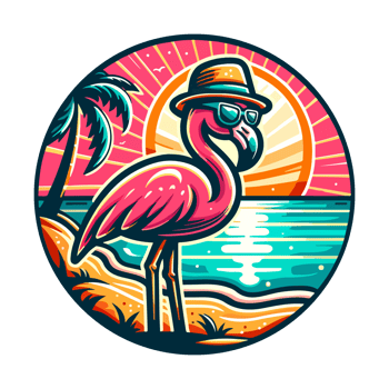 flamingo beach badge illustration for t shirt or sticker png
