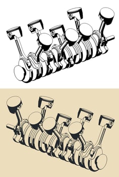 Crankshaft and pistons illustrations vector