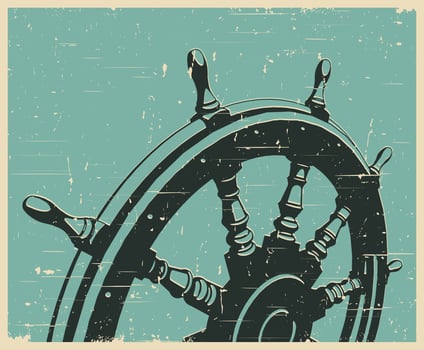 Ship steering wheel poster vector
