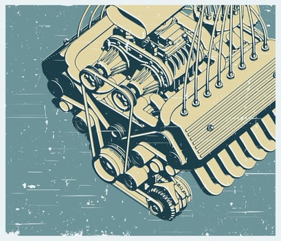 V engine retro poster vector
